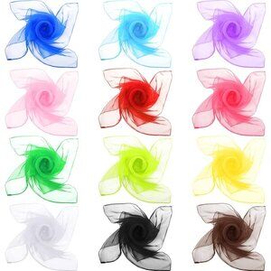 12 Pcs 50s Retro Chiffon Sheer Square Neck Head Scarf for Women Handkerchief Lig